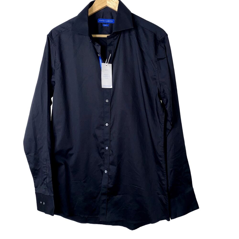 Vince Camuto Dress Shirt Mens 16 Black Slim Fit NEW WITH TAG !